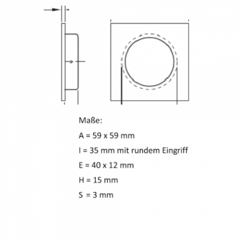 Griffmuschel zum Einlassen, Ø 59/35 mm, Edelstahl matt